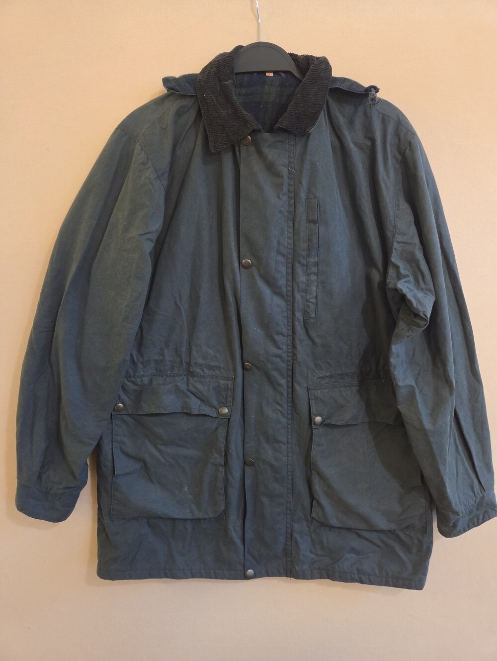 Vintage Blarney Mills Blue Wax Cotton Jacket Tartan Lining Size Small